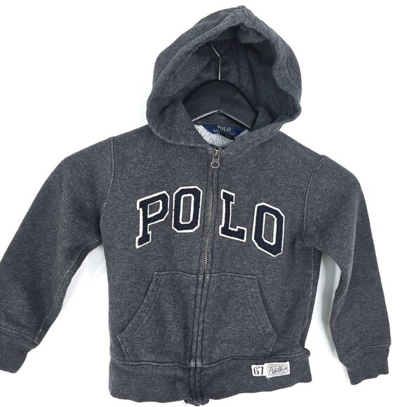 POlo Ralph Lauren Dark Gray Logo Full Zip Fleece Lined Hoodie Sweater - Picture 1 of 8